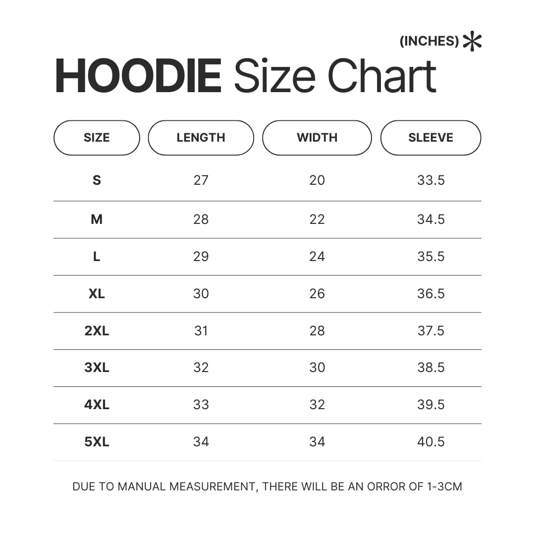 Hoodie Size Chart - Kung Fu Panda Merch