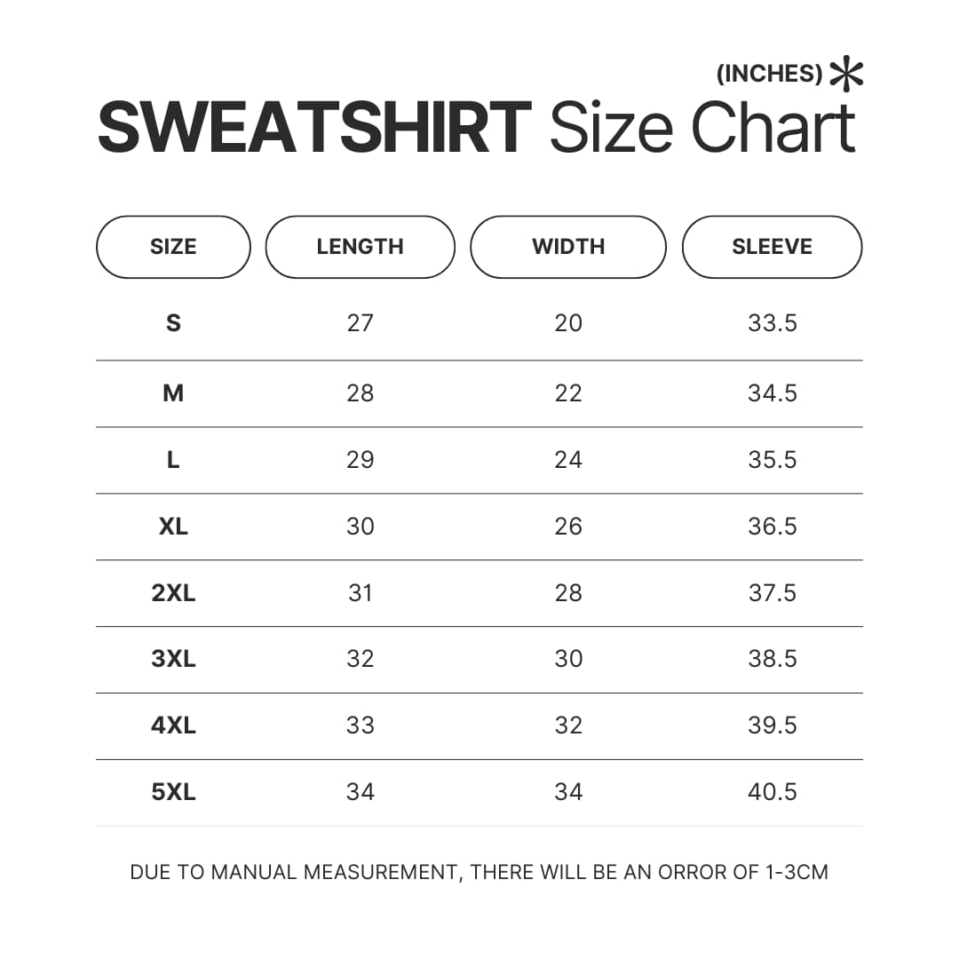 Sweatshirt Size Chart - Kung Fu Panda Merch